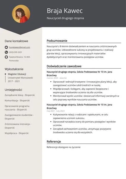 CV do szkoły