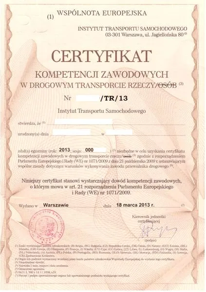 Certyfikat kompetencji zawodowych