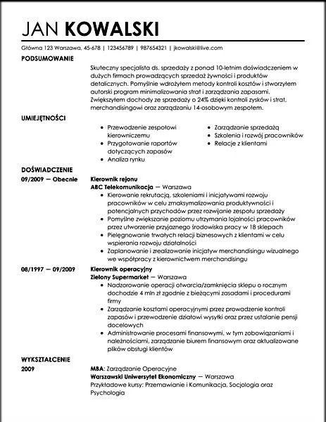 Czcionka do CV