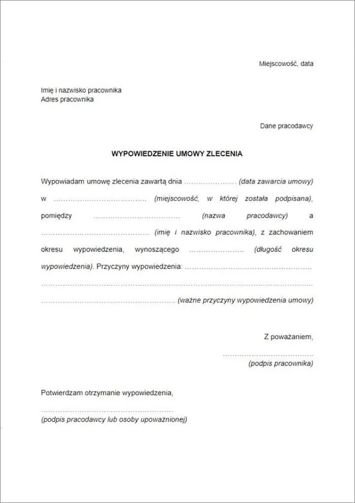 Dane do sporządzenia umowy zlecenie