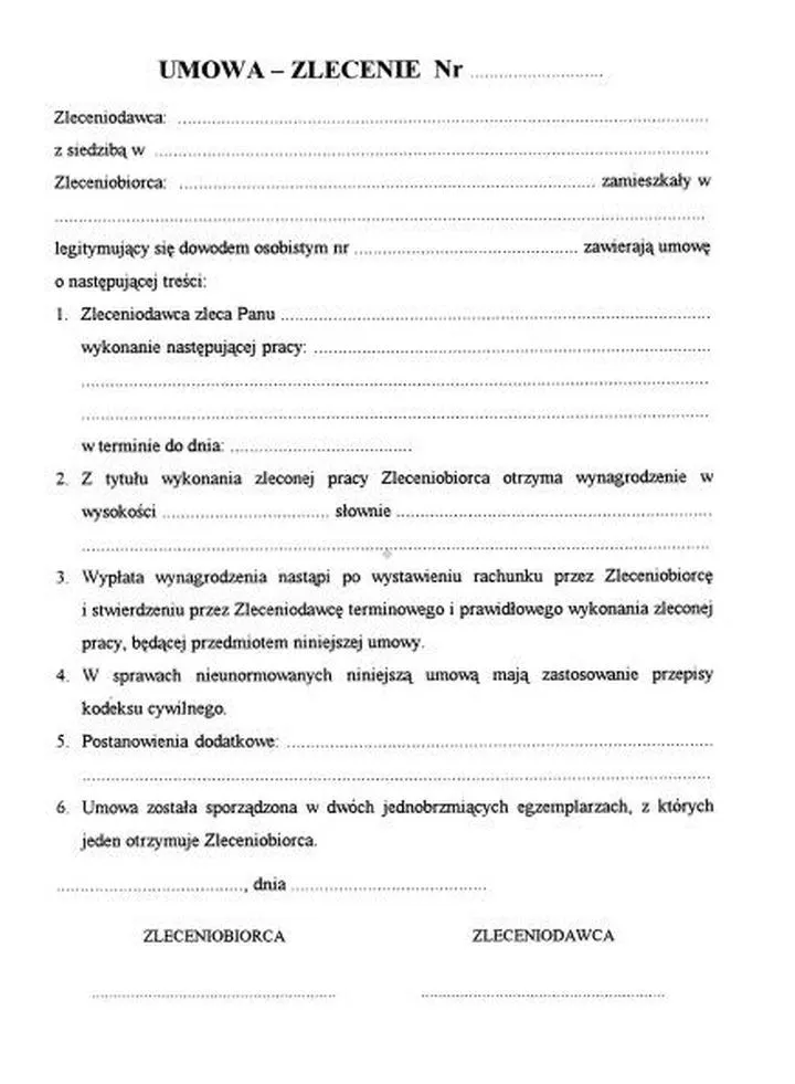 Dokumenty do umowy zlecenia