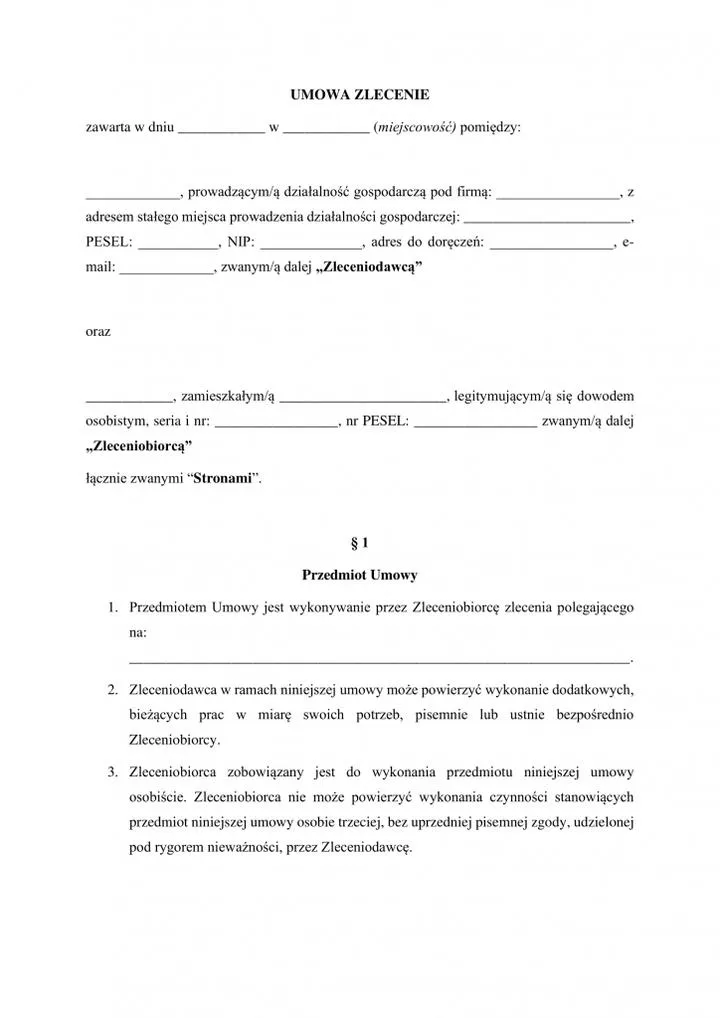 Dokumenty do umowy zlecenie