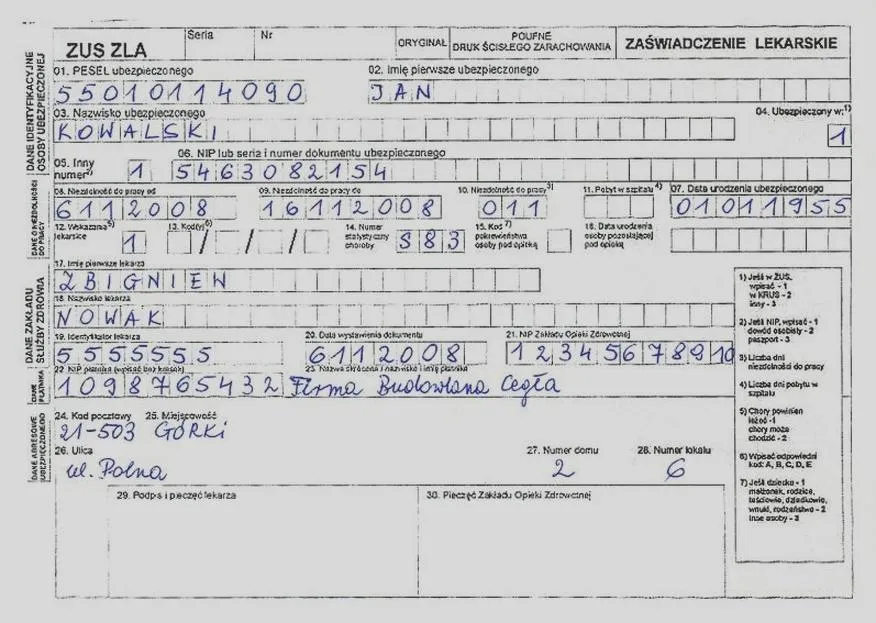 Dozwolone czynności na zwolnieniu