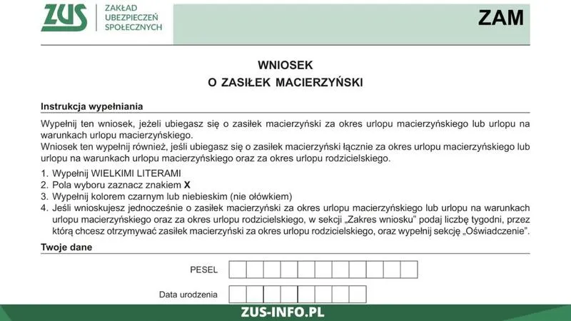 Informacje o zasiłku macierzyńskim