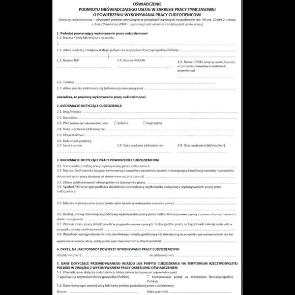 Oświadczenie o zatrudnieniu kierowcy