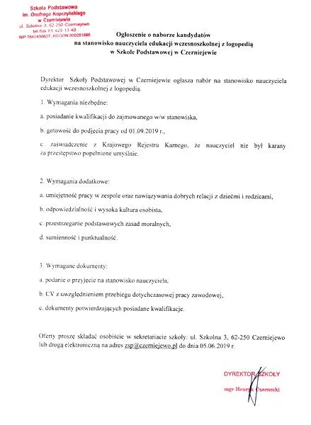 Podanie do szkoły zawodowej