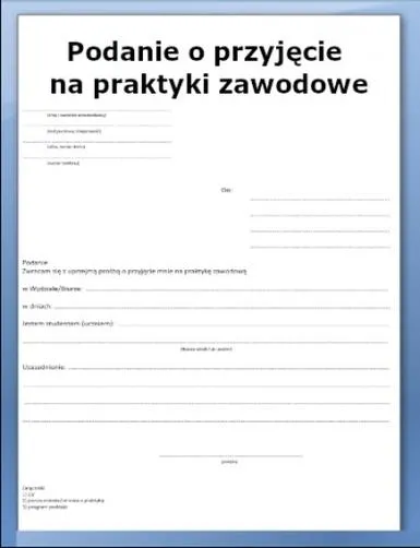 Podanie o praktyki zawodowe