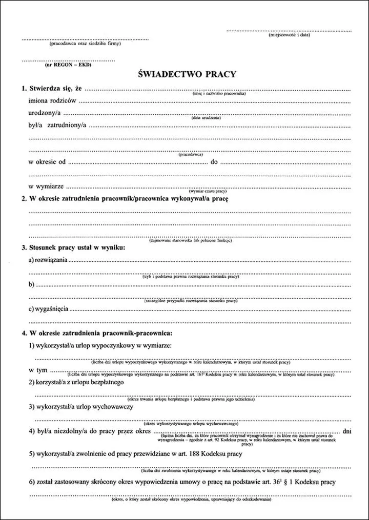 Przepisy dotyczące świadectwa pracy